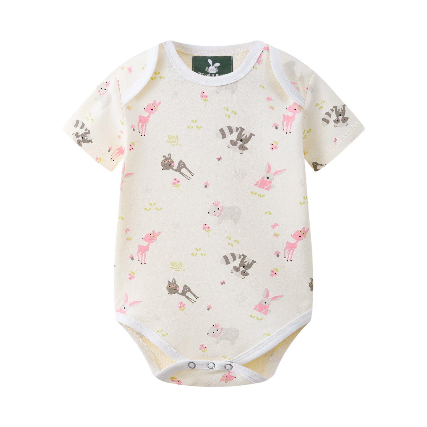 Short Sleeve Deer Print-White Bodysuit