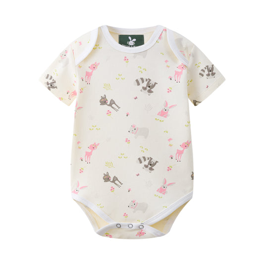 Short Sleeve Deer Print-White Bodysuit
