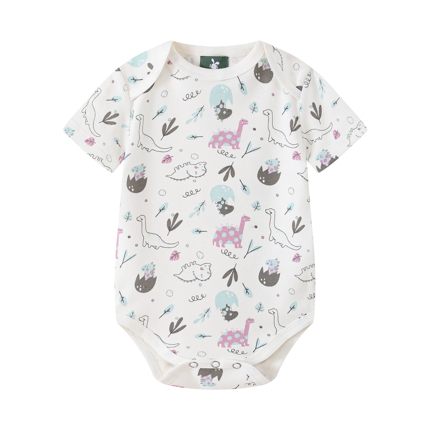 Short Sleeve Dino Print-White Bodysuit