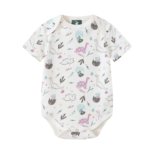 Short Sleeve Dino Print-White Bodysuit