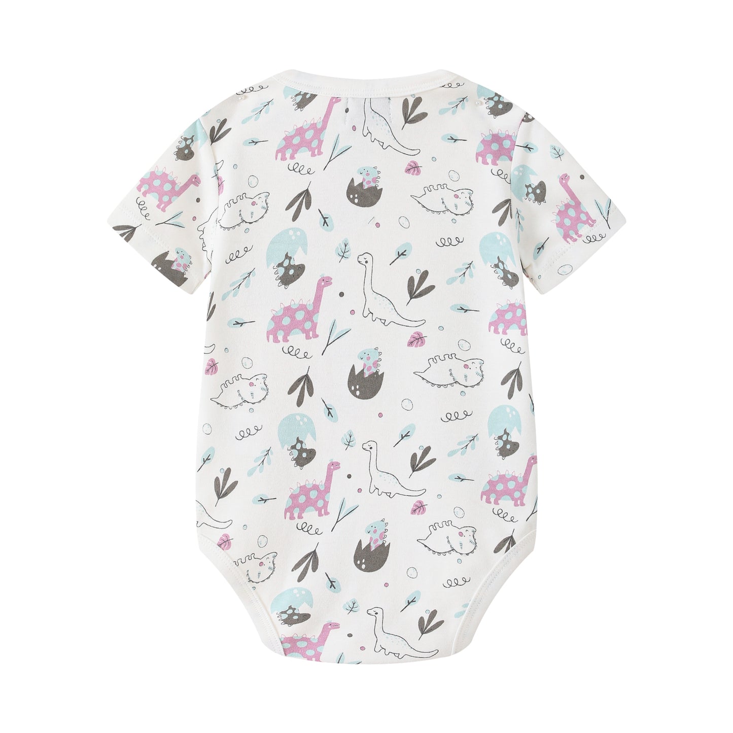 Short Sleeve Dino Print-White Bodysuit