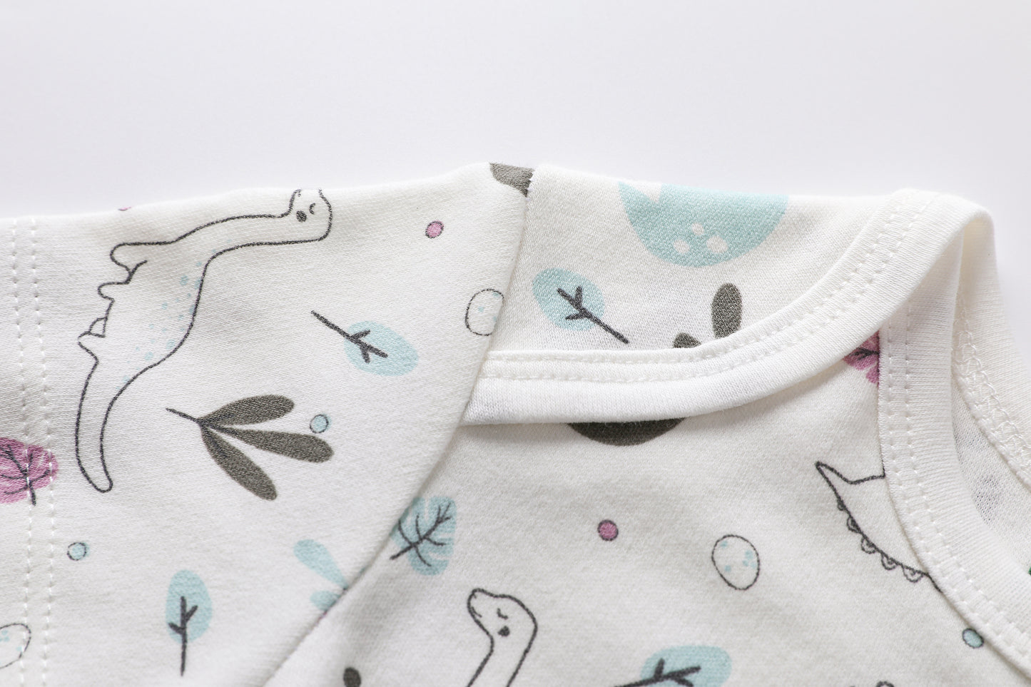 Short Sleeve Dino Print-White Bodysuit