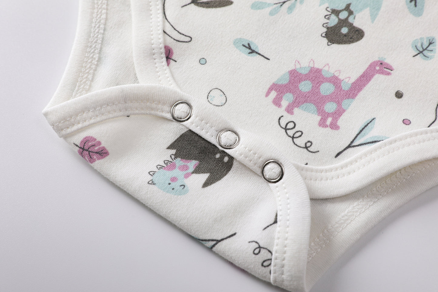 Short Sleeve Dino Print-White Bodysuit