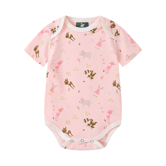 Short Sleeve Deer Print-Pink Bodysuit